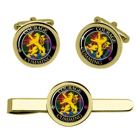 Cumming Scottish Clan Crest Cufflink and Tie Clip Set