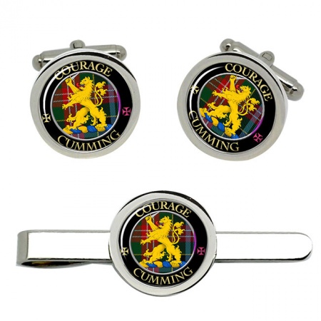 Cumming Scottish Clan Crest Cufflink and Tie Clip Set