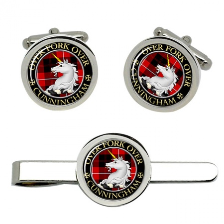 Cunningham Scottish Clan Crest Cufflink and Tie Clip Set