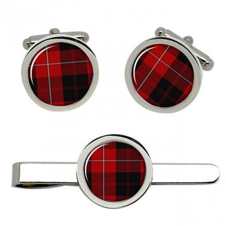 Cunningham Scottish Tartan Cufflinks and Tie Clip Set