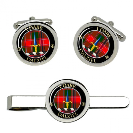 Dalziel Scottish Clan Crest Cufflink and Tie Clip Set