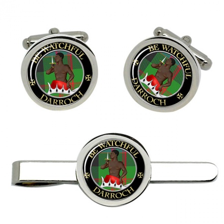 Darroch Scottish Clan Crest Cufflink and Tie Clip Set