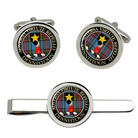 Dennistoun Scottish Clan Crest Cufflink and Tie Clip Set