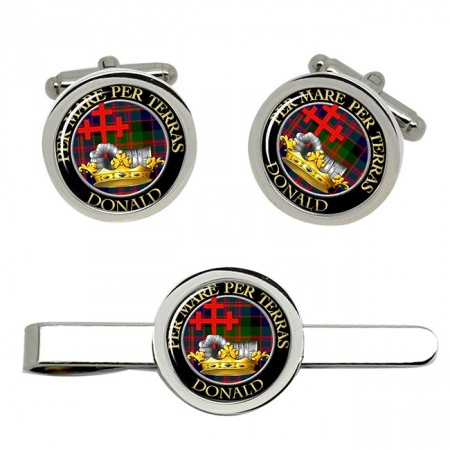 Donald of MacDonald Scottish Clan Crest Cufflink and Tie Clip Set