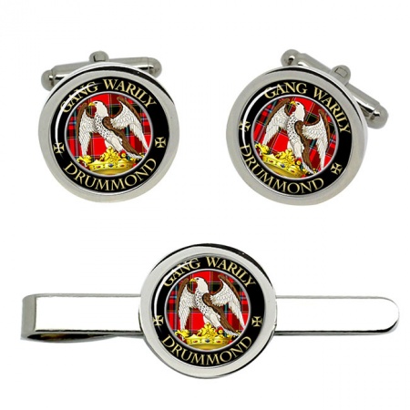 Drummond Scottish Clan Crest Cufflink and Tie Clip Set