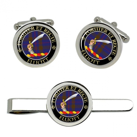 Elliott Scottish Clan Crest Cufflink and Tie Clip Set