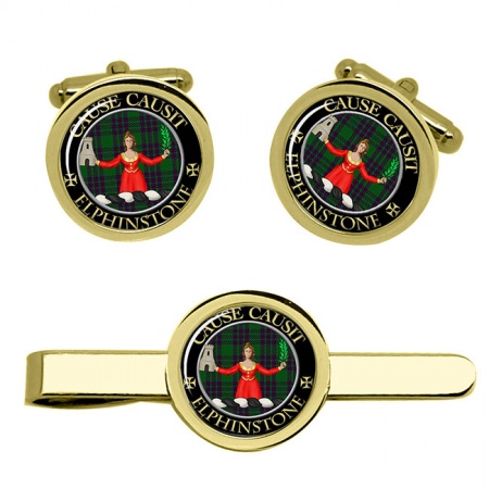 Elphinstone Scottish Clan Crest Cufflink and Tie Clip Set