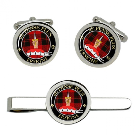 Erskine Scottish Clan Crest Cufflink and Tie Clip Set