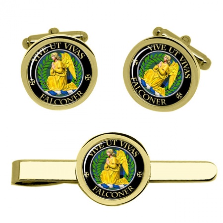 Falconer Scottish Clan Crest Cufflink and Tie Clip Set