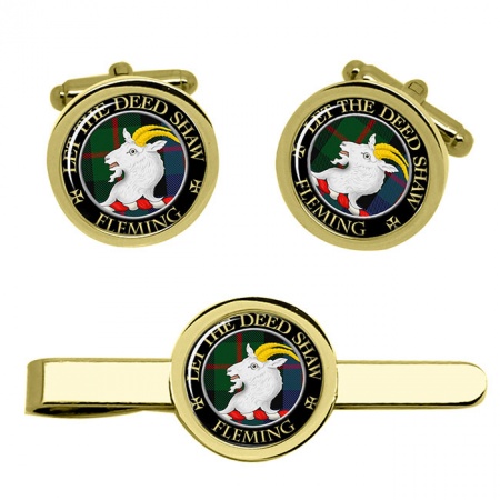 Fleming Scottish Clan Crest Cufflink and Tie Clip Set