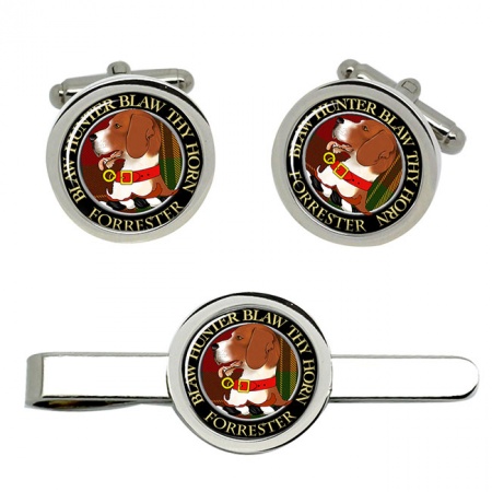 Forrester Scottish Clan Crest Cufflink and Tie Clip Set