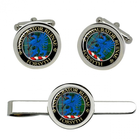 Forsyth Scottish Clan Crest Cufflink and Tie Clip Set