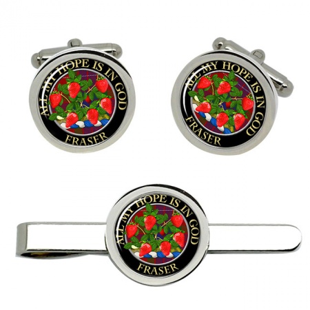 Fraser Scottish Clan Crest Cufflink and Tie Clip Set