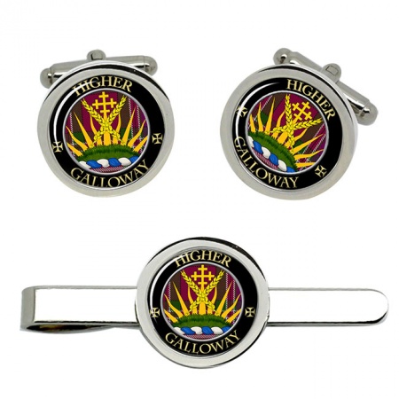 Galloway Scottish Clan Crest Cufflink and Tie Clip Set