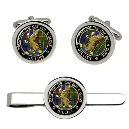 Gillies Scottish Clan Crest Cufflink and Tie Clip Set