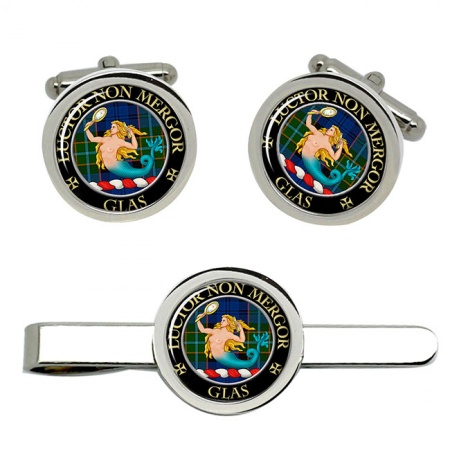 Glas Scottish Clan Crest Cufflink and Tie Clip Set