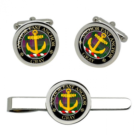 Gray Scottish Clan Crest Cufflink and Tie Clip Set