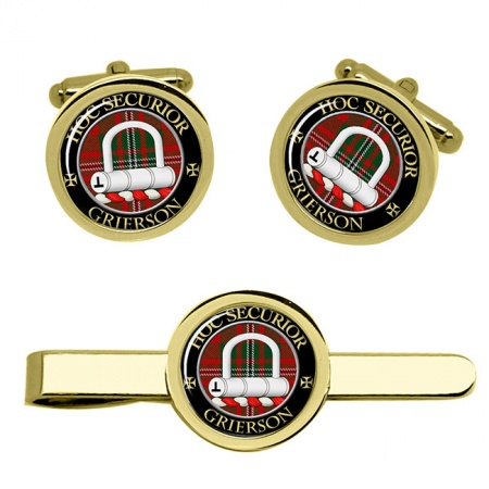 Grierson Scottish Clan Crest Cufflink and Tie Clip Set