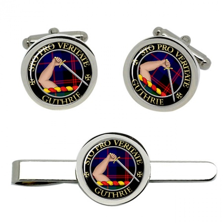 Guthrie Scottish Clan Crest Cufflink and Tie Clip Set