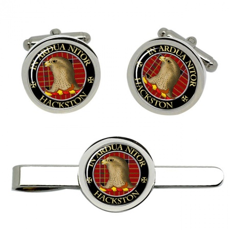 Hackston Scottish Clan Crest Cufflink and Tie Clip Set