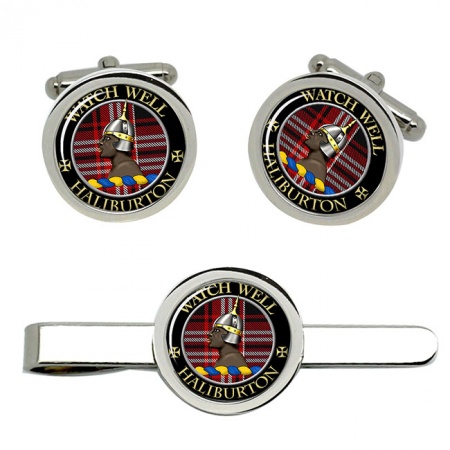 Haliburton Scottish Clan Crest Cufflink and Tie Clip Set