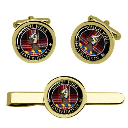 Halyburton Scottish Clan Crest Cufflink and Tie Clip Set