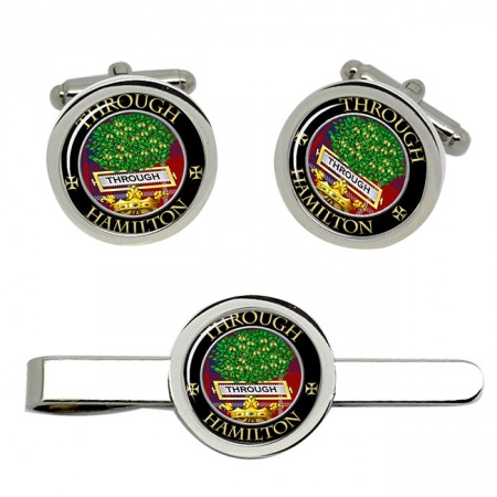 Hamilton Scottish Clan Crest Cufflink and Tie Clip Set