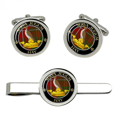 Hay Scottish Clan Crest Cufflink and Tie Clip Set