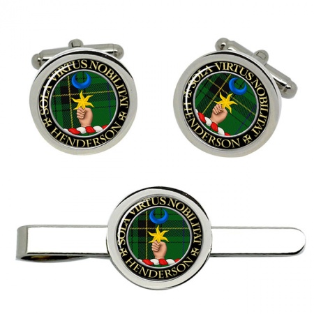 Henderson Scottish Clan Crest Cufflink and Tie Clip Set