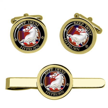 Hepburn Scottish Clan Crest Cufflink and Tie Clip Set