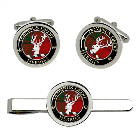 Herries Scottish Clan Crest Cufflink and Tie Clip Set