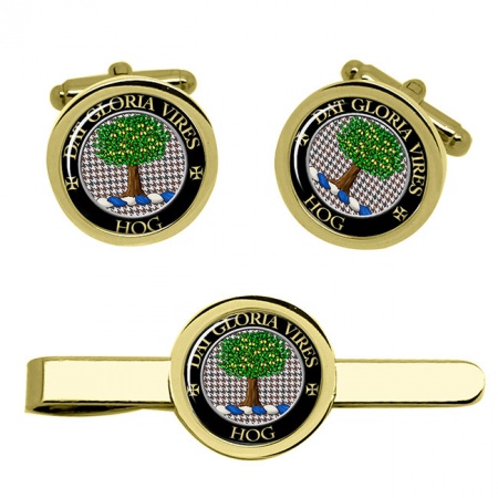 Hog Scottish Clan Crest Cufflink and Tie Clip Set