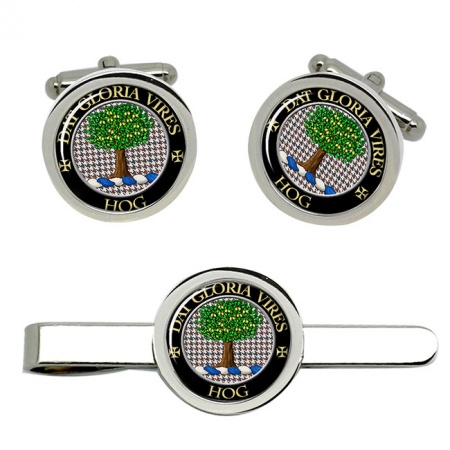 Hog Scottish Clan Crest Cufflink and Tie Clip Set