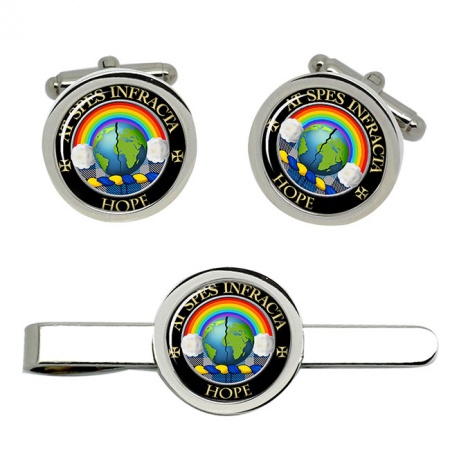 Hope Scottish Clan Crest Cufflink and Tie Clip Set