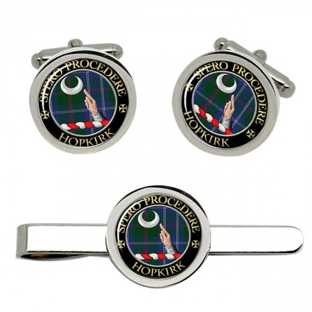 Hopkirk Scottish Clan Crest Cufflink and Tie Clip Set