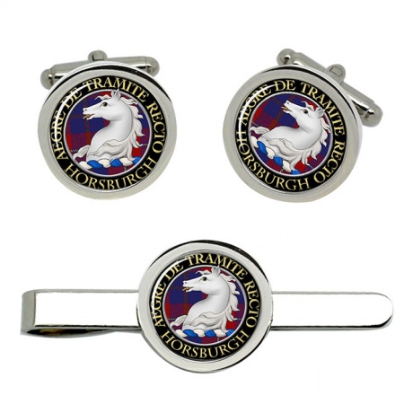 Horsburgh Scottish Clan Crest Cufflink and Tie Clip Set