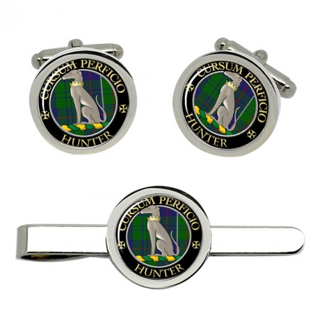 Hunter Scottish Clan Crest Cufflink and Tie Clip Set