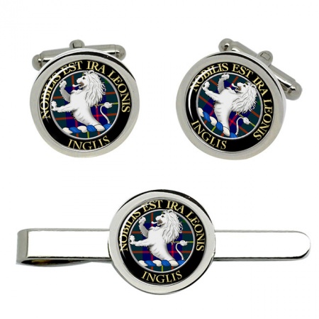 Inglis Scottish Clan Crest Cufflink and Tie Clip Set