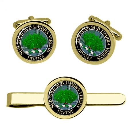 Irvine Scottish Clan Crest Cufflink and Tie Clip Set