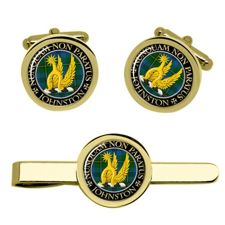 Johnston Scottish Clan Crest Cufflink and Tie Clip Set