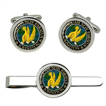 Johnston Scottish Clan Crest Cufflink and Tie Clip Set