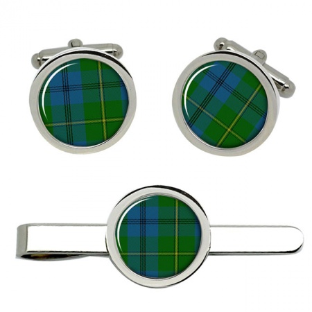 Johnstone Scottish Tartan Cufflinks and Tie Clip Set