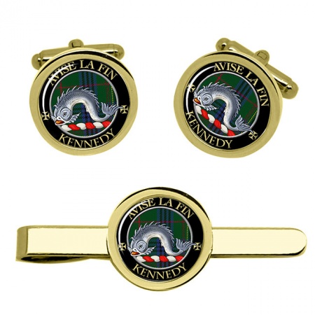 Kennedy Scottish Clan Crest Cufflink and Tie Clip Set