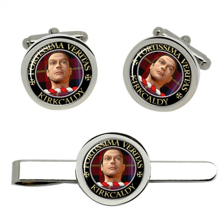 Kirkcaldy Scottish Clan Crest Cufflink and Tie Clip Set