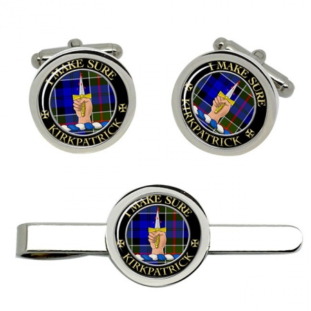 Kirkpatrick Scottish Clan Crest Cufflink and Tie Clip Set