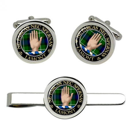 Lamont Scottish Clan Crest Cufflink and Tie Clip Set