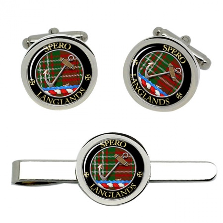 Langlands Scottish Clan Crest Cufflink and Tie Clip Set