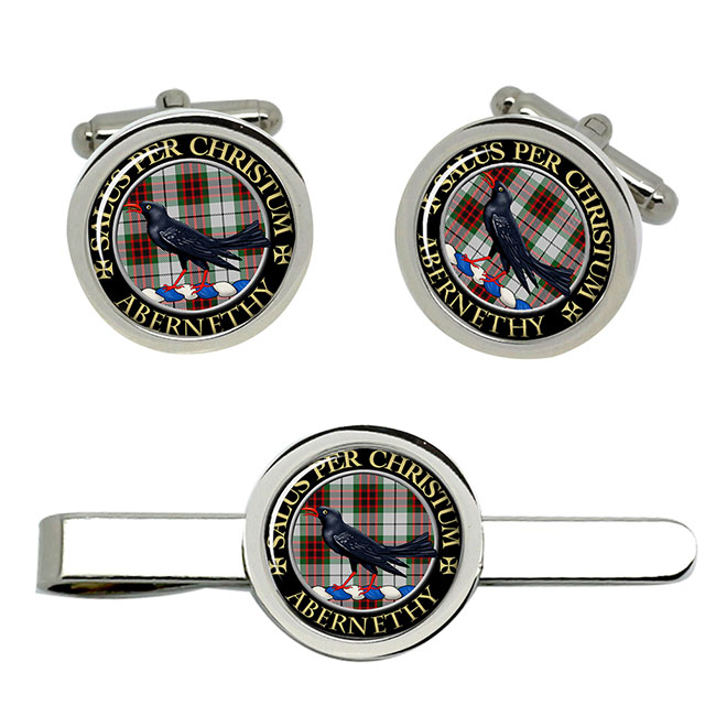 Abernethy Scottish Clan Crest Cufflink and Tie Clip Set