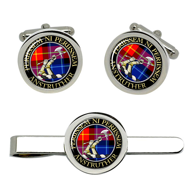 Anstruther Scottish Clan Crest Cufflink and Tie Clip Set