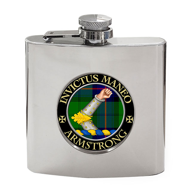 Armstrong Vambraced Scottish Clan Crest Hip Flask